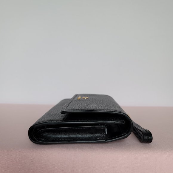 MICHAEL KORS Jet Set Charm Pebble Leather Large Flap Phone Wristlet-Black - Picture 9 of 16